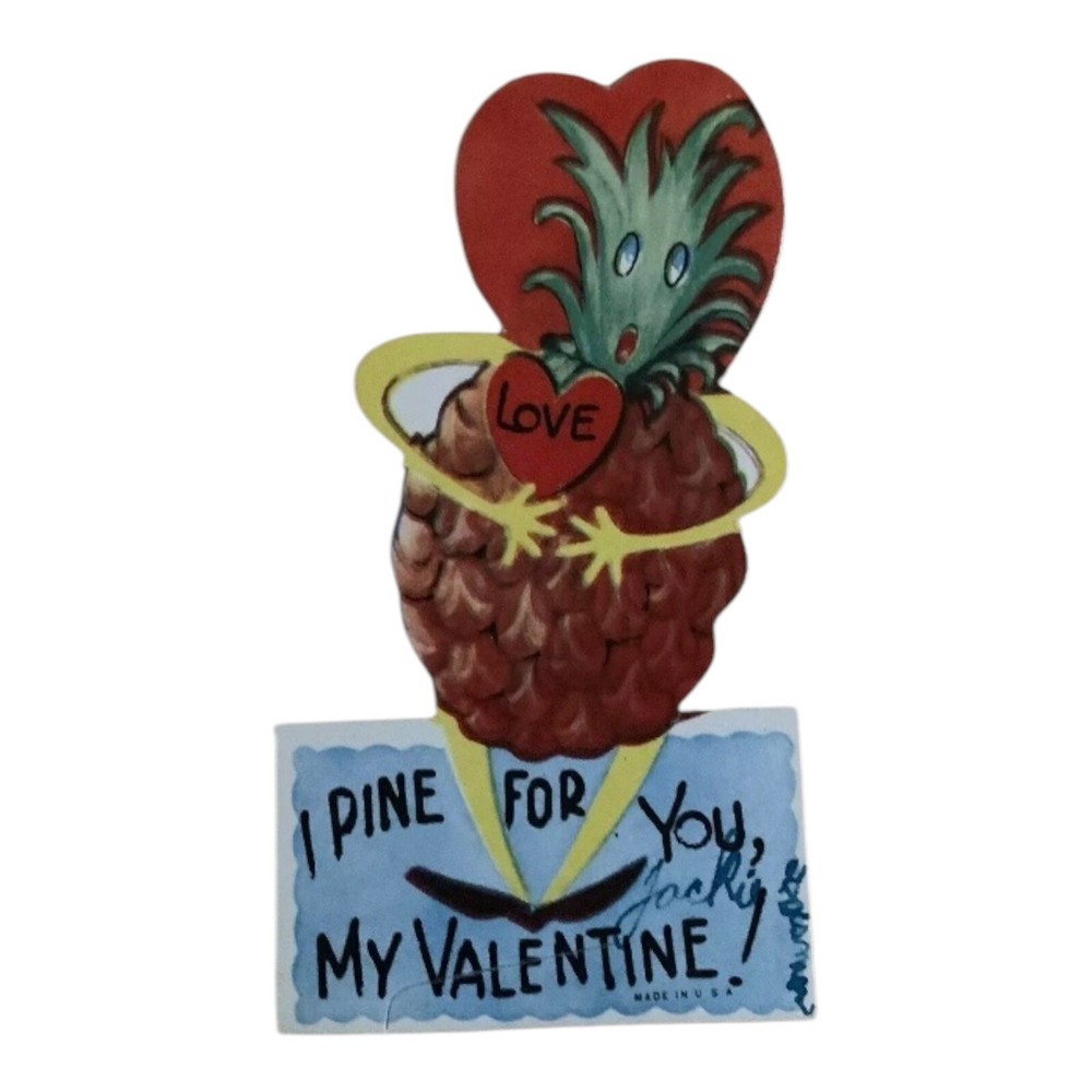 Vintage I Pine for You Anthropomorphic Die-Cut Valentine Card Retro