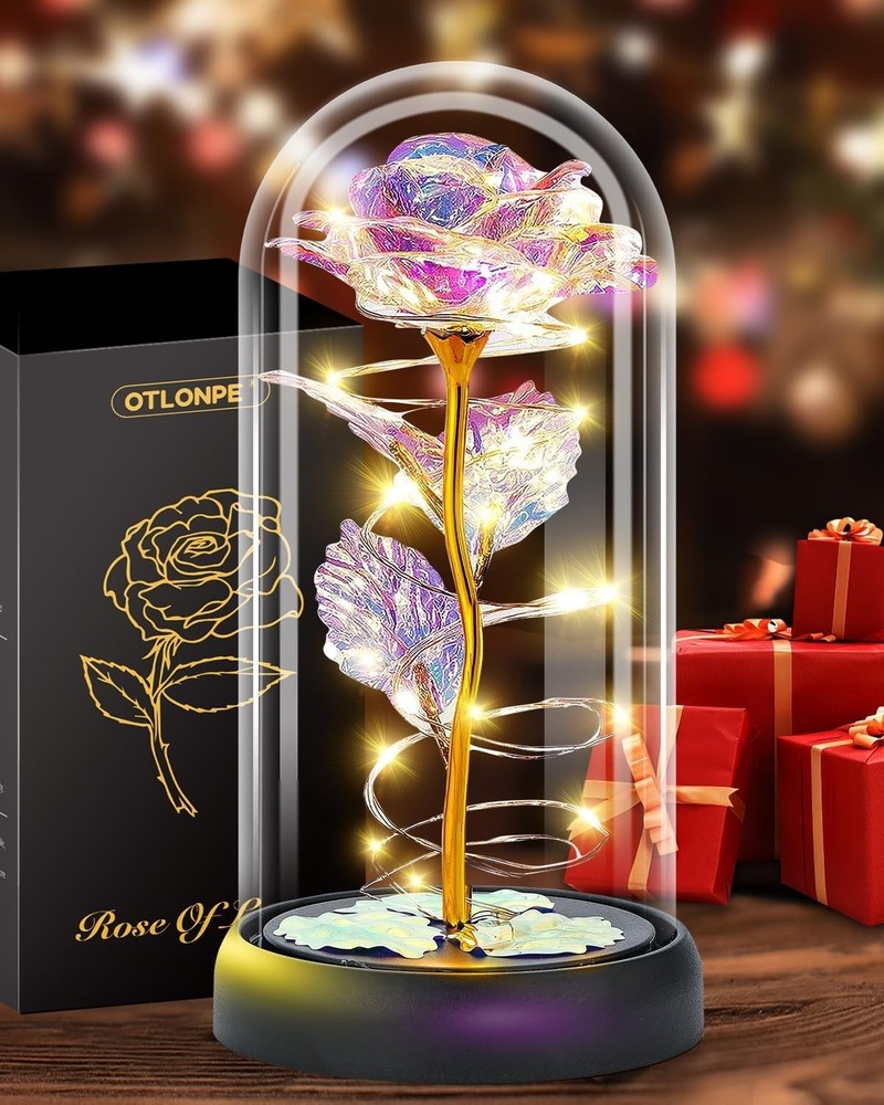 Rose Flower In Glass Gifts For Women Wife Her Valentine Girlfriend Birthday Gift