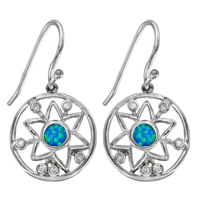 Australian Opal Inlay & Topaz 925 Solid Sterling Silver Earrings Jewelry EO3