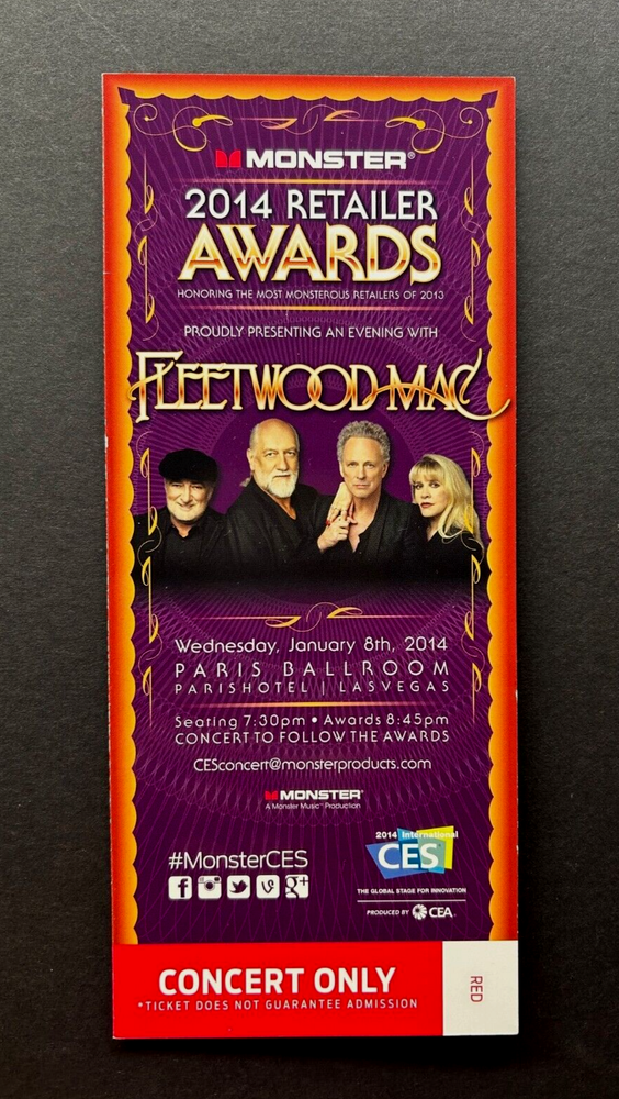 2014 FLEETWOOD MAC Concert Ticket VOUCHER Stub THE PARIS HOTEL LAS VEGAS NEVADA-image
