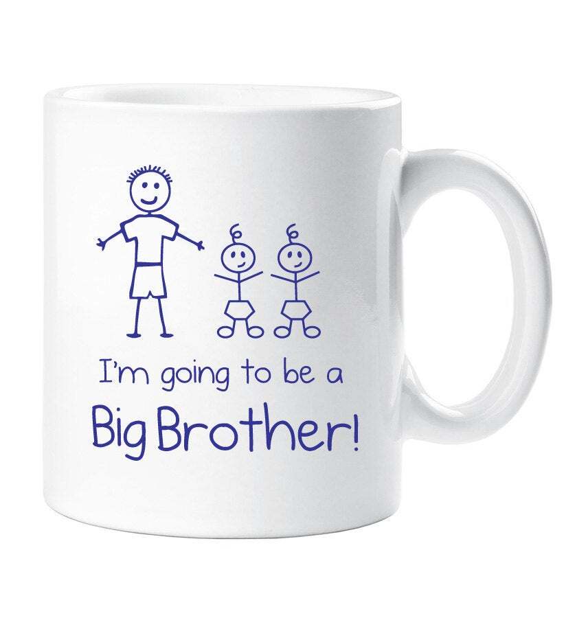 Big Brother Twins Mug White With Blue Text Childrens Gift New Born Gift Im Going