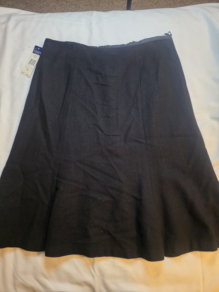 NWT Vintage Chaps Women's Wool Flared Black Skirt With Lining Size 16