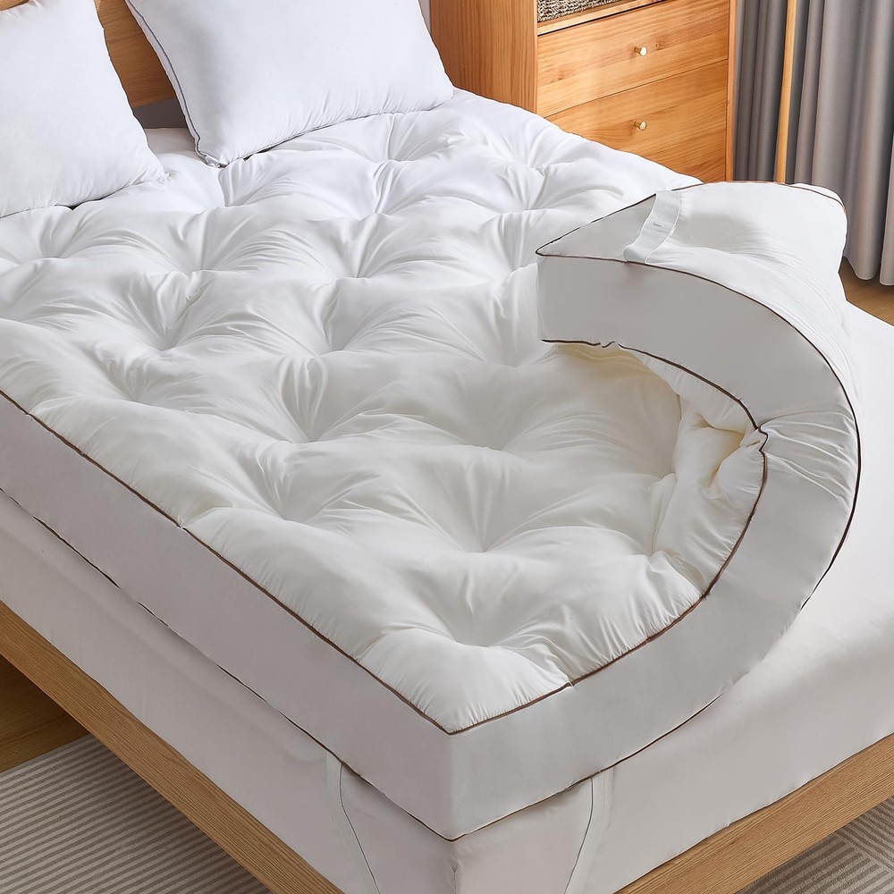 WhatsBedding 4 Inch Memory Foam Mattress Topper Queen for Back Queen, White