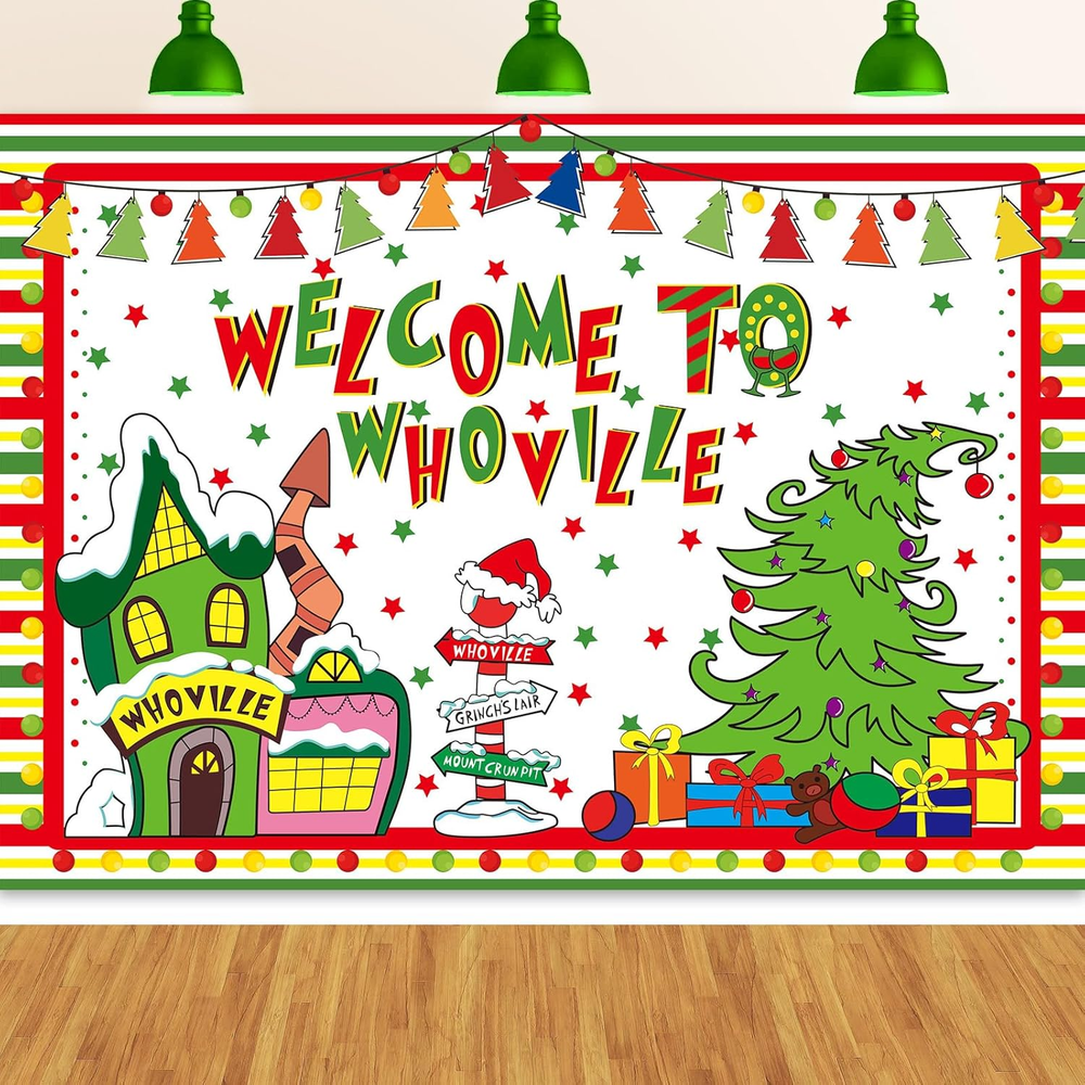 Whoville Christmas Backdrop 7x5ft Green Monster Theme Xmas Party Decor