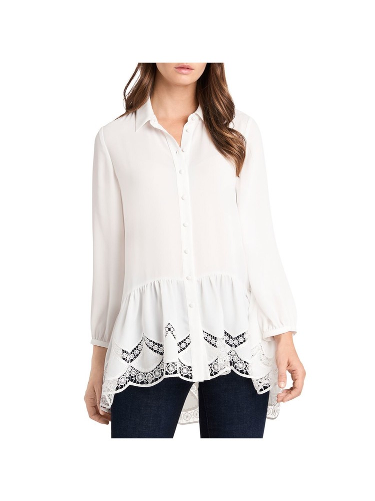 VINCE CAMUTO Womens Ivory Long Sleeve Collared Work Tunic Top