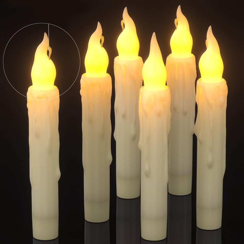 PChero 6pcs Flameless LED Taper Candles with Timer Battery Operated 6.7 Inch