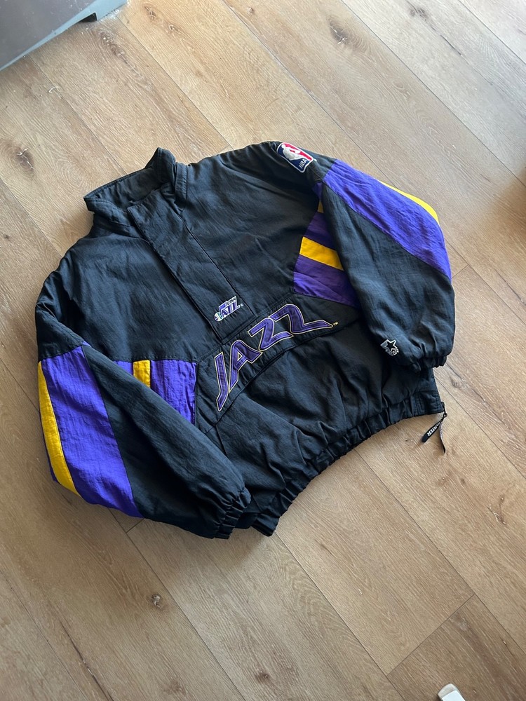 Vintage Utah Jazz Jacket Mens Xl Black Purple NBA Basketball Starter 90s