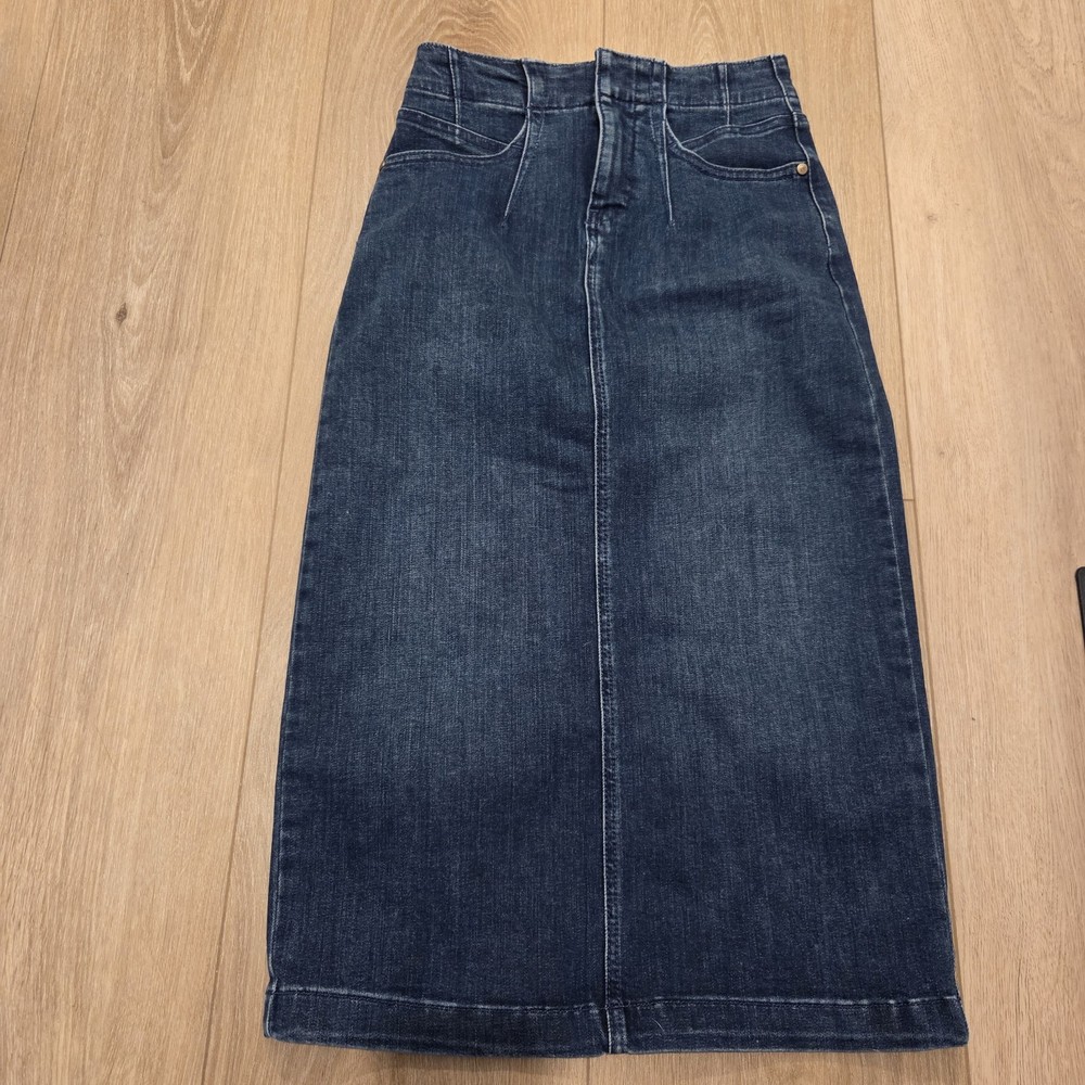 Anthropologie Pilcro Size 2 Dark Wash Denim Midi Pencil Stretch Skirt Split Hem
