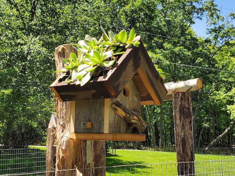 Rustic Wooden Barn Wood Planter Birdhouse, Rustic Outdoor Garden Decor