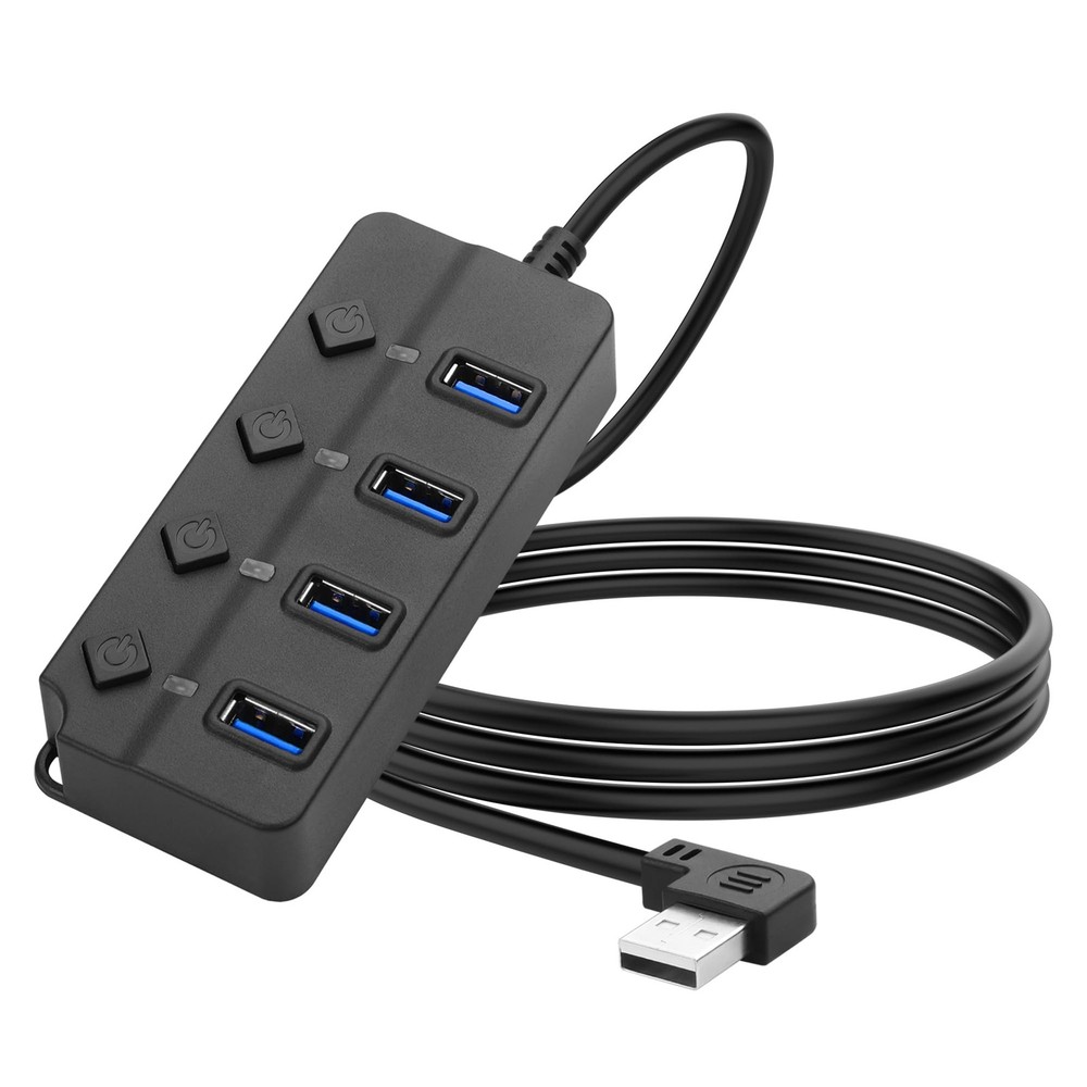 90 Degree USB 2.0 Hub Splitter with LED Buttons by YACSEJAO for Easy Data Transfer