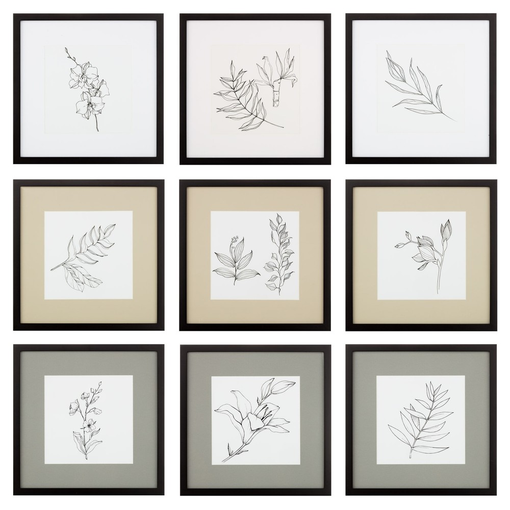9 Piece Gallery Wall Frame Set with Gray 12x12 Art for Stylish Home Decor  