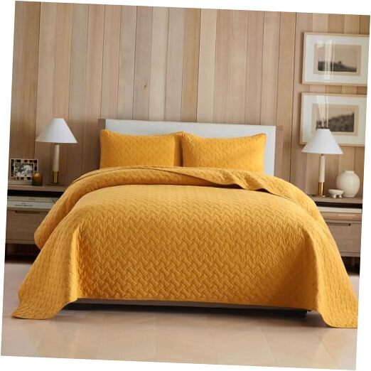 Cotton Quilt Bedding Sets Queen Size, Queen (90 by 98inch) Yellow Weave Pattern