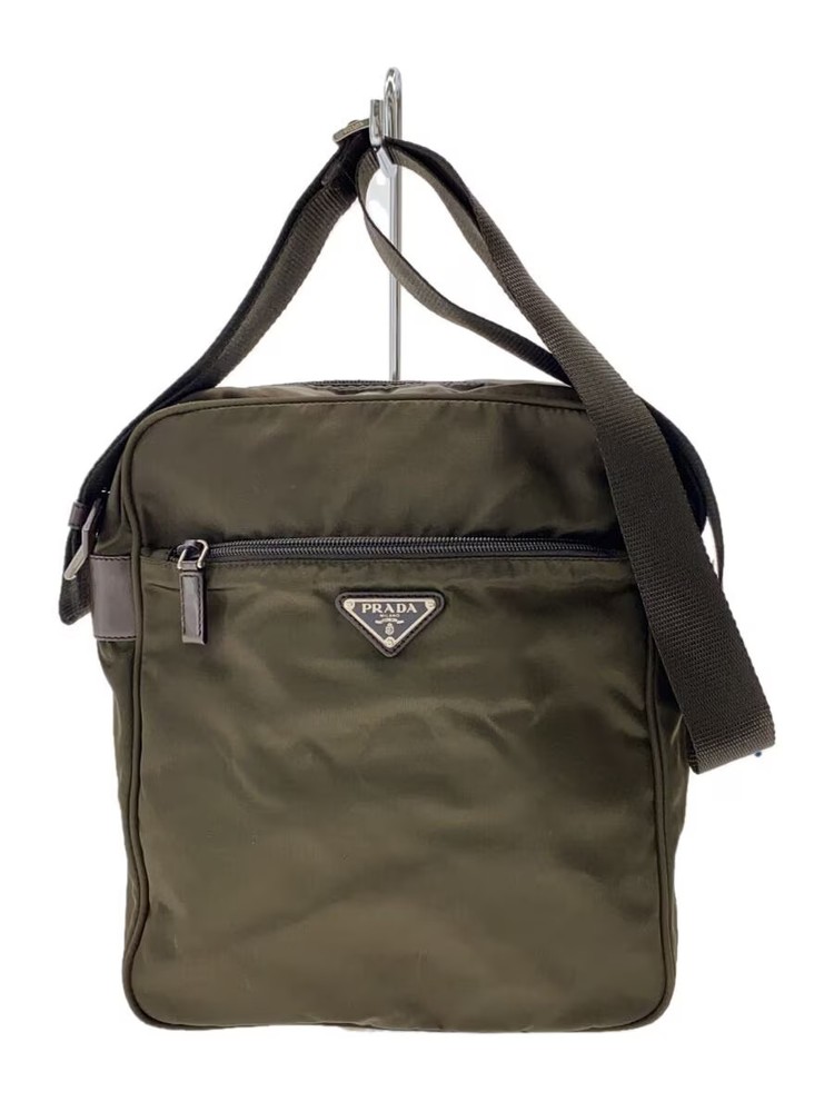 RARE PRADA Nylon Shoulder Bag Solid KHK Black Compact Design