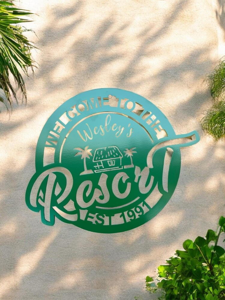 Personalized Resort Sign - Customized Metal Wall Art for Backyard, Deck, Patio