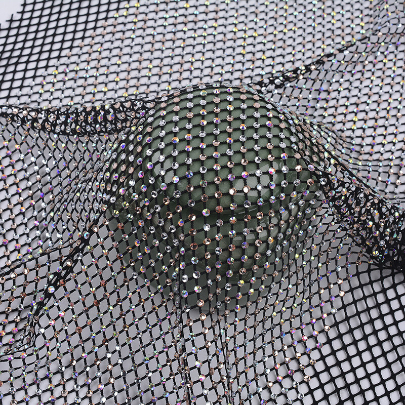 30*100CM AB Crystal Rhinestone Beads Net Fabric Stretch Glitter Glossy