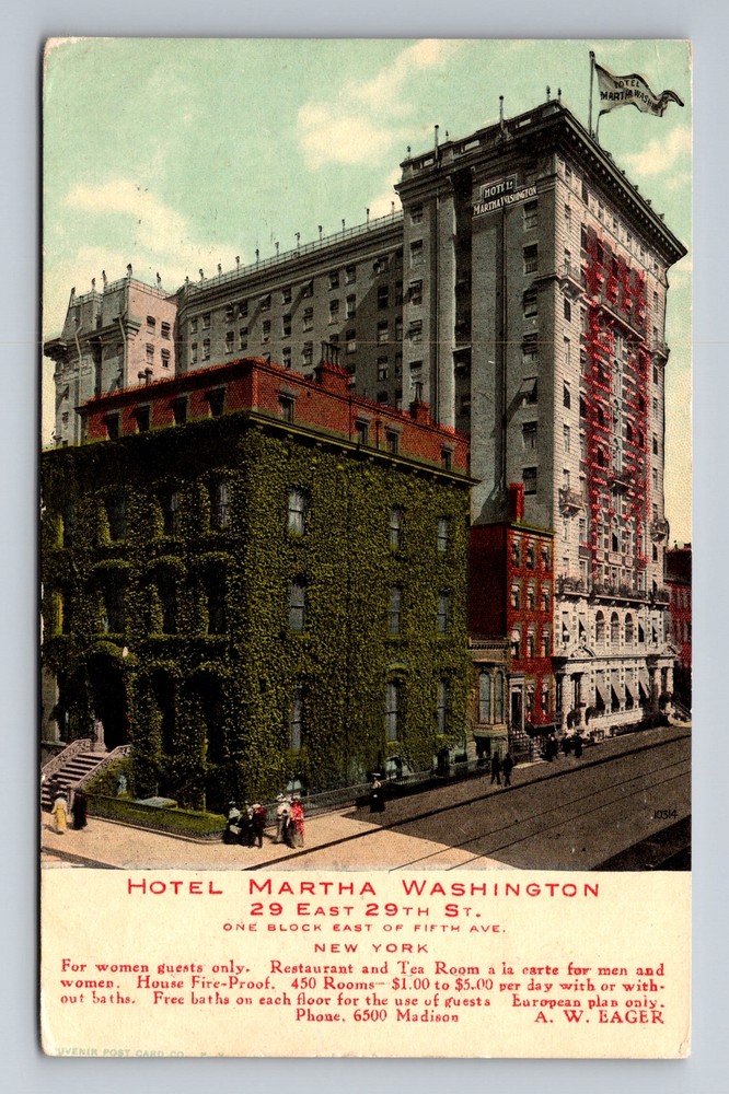 New York City NY, Hotel Martha Washington, Souvenir, Vintage c1910 Postcard
