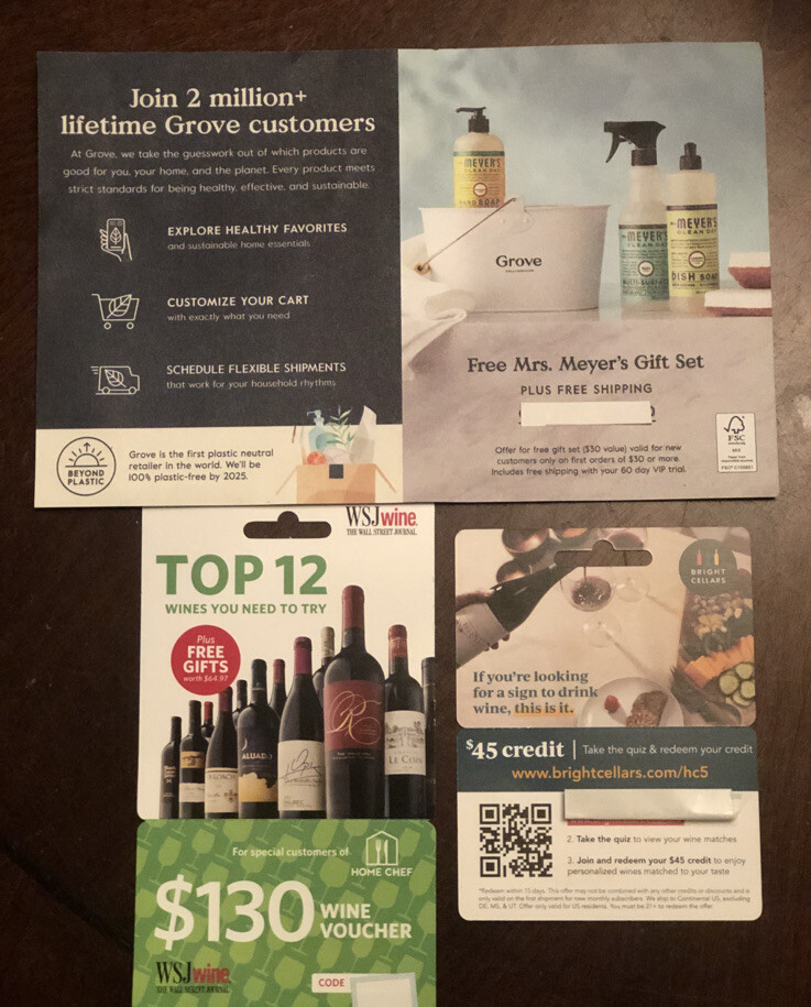 Mrs Meyers Grove Bright Cellars Wsj Wines Gift Cards $30 $45 $130 $205-image