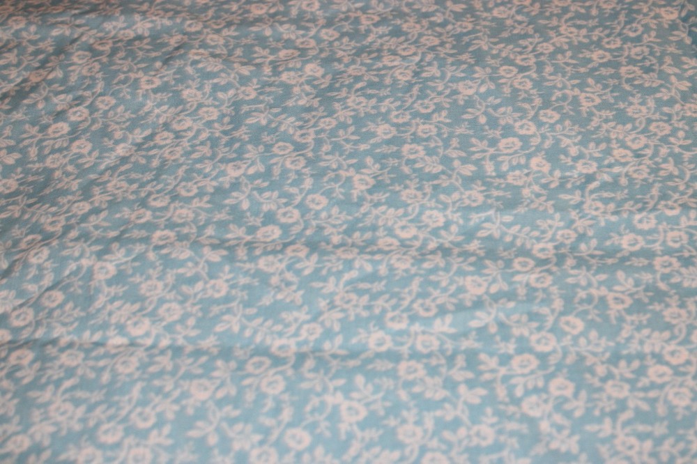 Blue Cotton Fabric with White Flowers 2 Yards 17 Inches