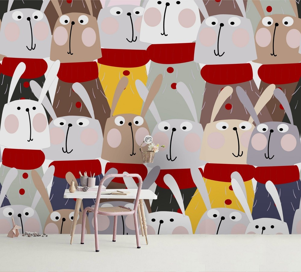 3D Cartoon Rabbit Pattern Wall Murals Wallpaper Murals Wall Sticker