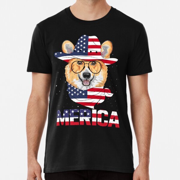Merica Cute Corgi American Flag Men Women Great Gift Idea Premium T-Shirt S-5XL