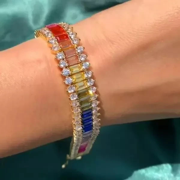 20Ctw Multicolor Rainbow Sapphire 14K Yellow Gold Plated Wedding Tennis Bracelet