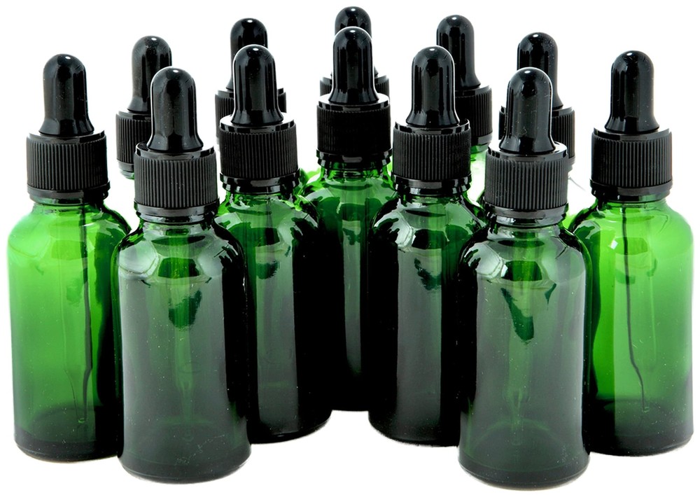 Vivaplex, 12, Green, 1 oz Glass Bottles, With Glass Eye Droppers