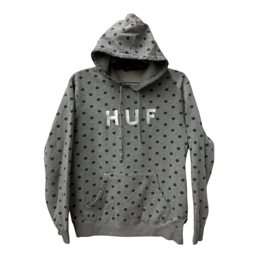 HUF Polkadot Hoodie Large All Over Logo Embroidery Pullover Skate Street. RARE