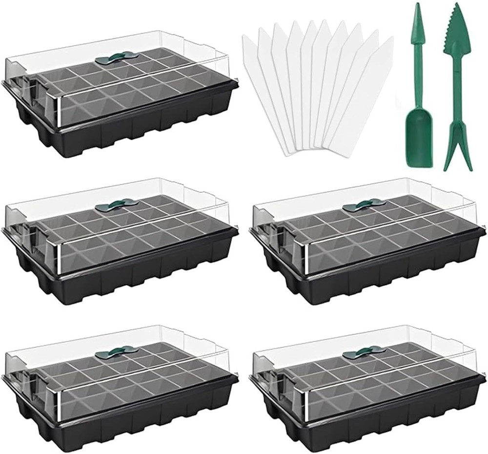 ANGTUO 5 Pack Seed Starter Trays for Planting 120 Cell Plant Black