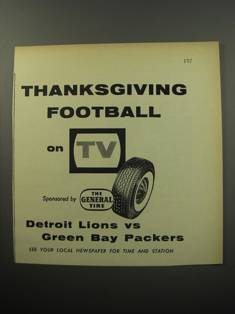 1955 General Tires Ad - Thanksgiving Football Detroit Lions vs Green Bay Packers