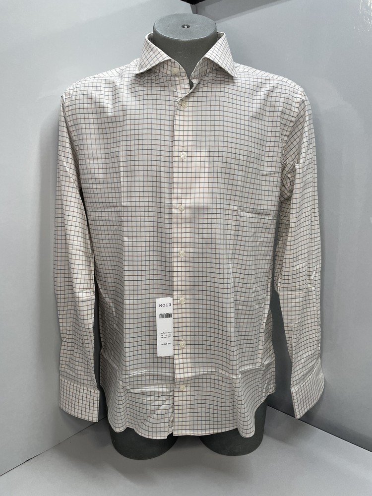 Eton Mens Dress Shirt Mid Green Size 17.5 Signature Slim Cotton Button Front