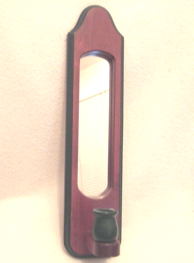 Vintage Brown & Green Wooden Wall Mirror Candle Holder