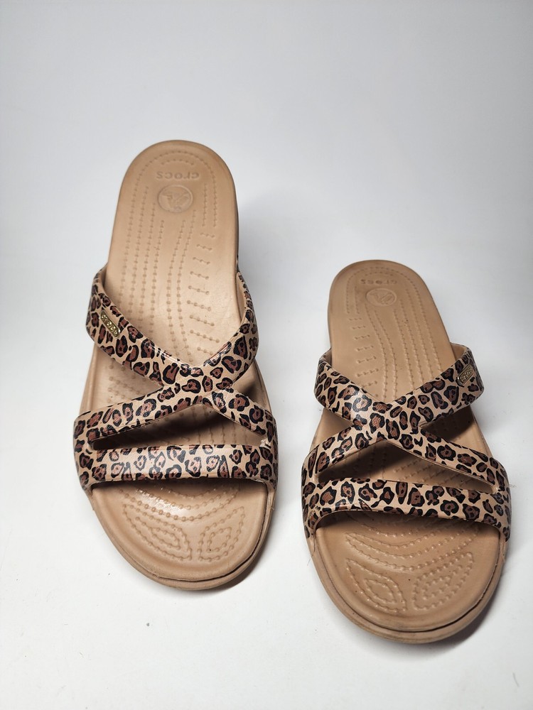 Crocs Women's Size 9 Patricia Wedge Cheetah Sandals Slip-on Comfort Summer