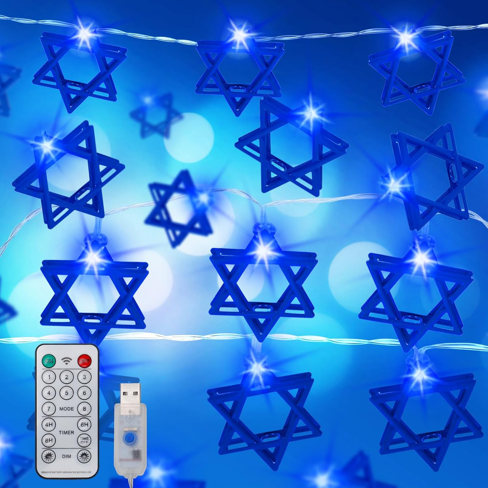 Hanukkah Lights Decorations- Star of David USB String Lights with Remote Control