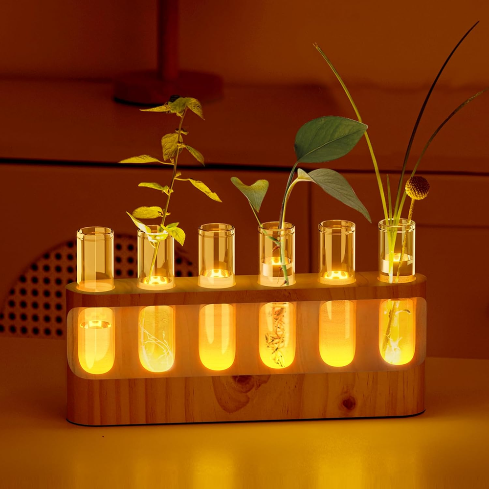 Plant Propagation Station Led Light Wooden Stand Plant Terrarium 6 Propagation