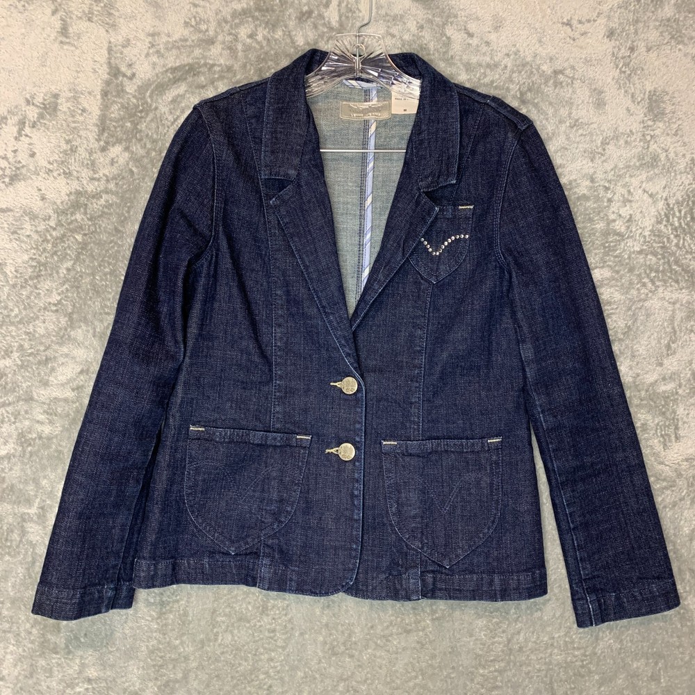 Levis Women Y2K Classic Rhinestone Dark Wash Tailored Denim Blazer Jacket M