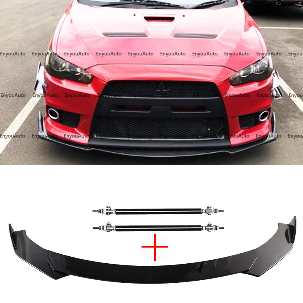 For Mitsubishi LANCER Front Bumper Lip Spoiler + Strut Rods Glossy Black