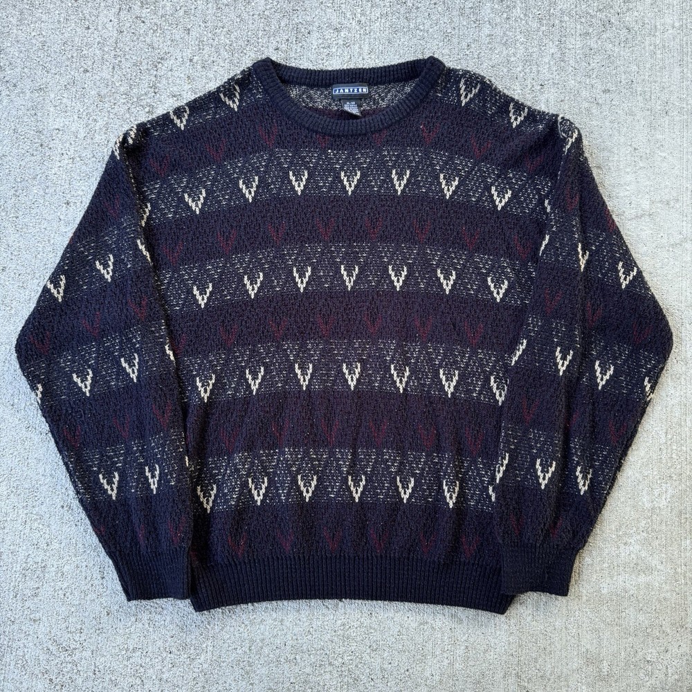 Vintage 90s Jantzen Knit Sweater Multi Color Geometric Pullover Acrylic Size XL