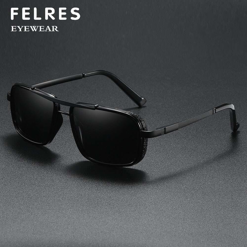 Men’s Metal Square Polarized Punk Sunglasses for Driving with UV400 Protection
