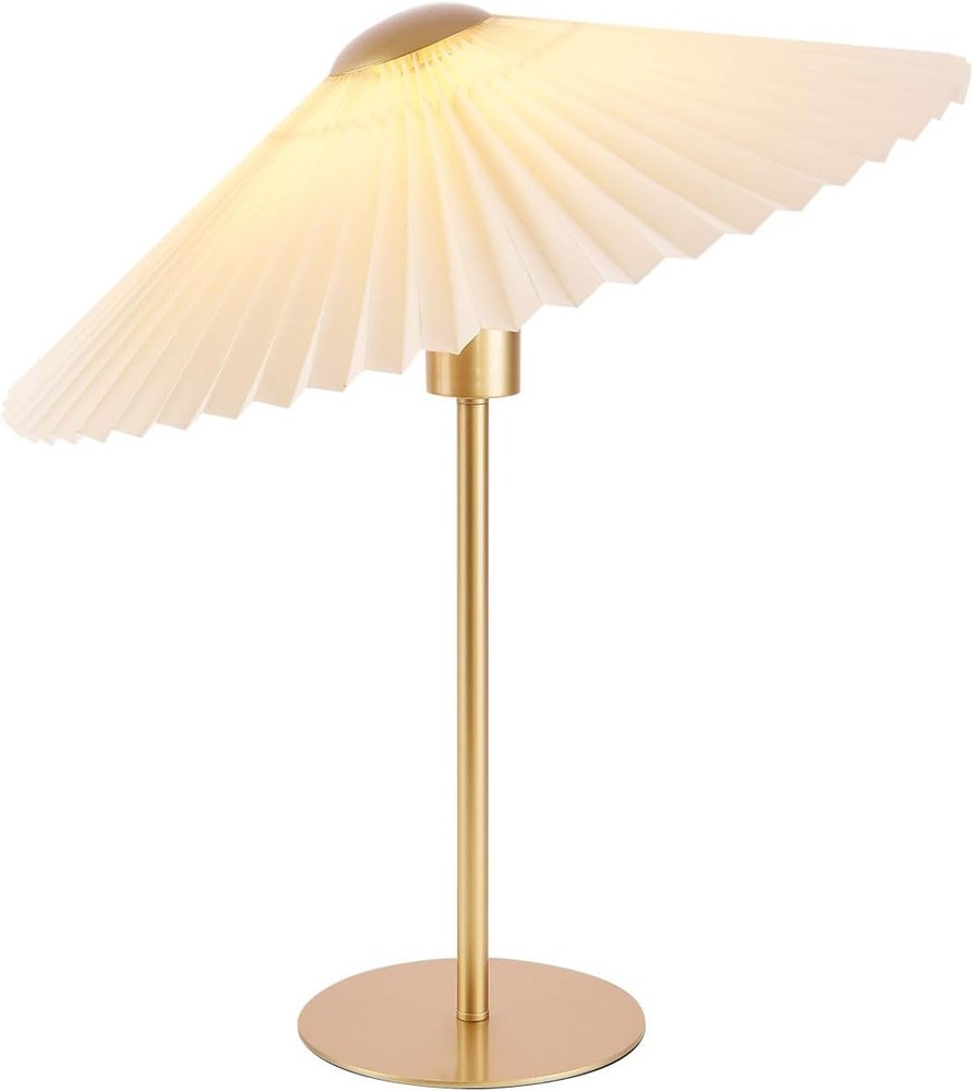 KUNJOULAM Gold Small Pleated Table Lamp with E26 Socket for Bedroom or Nightstand  