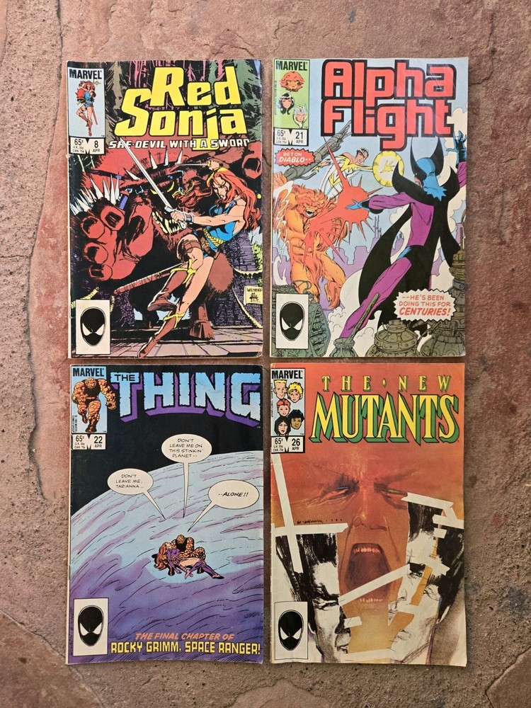 April 1985 #8 #21 #22 #26 NEW MUTANTS/THE THING/RED SONJA Marvel Comics Lot of 4