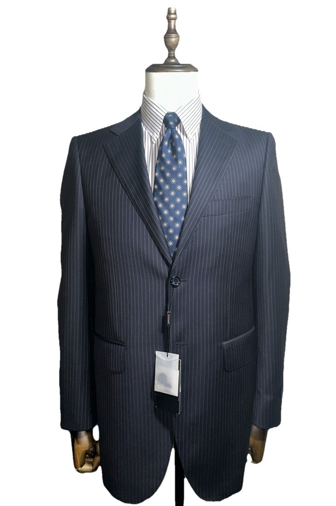 $1,495 NWT MATTARAZI UOMO 100% Australian Wool Navy Striped Suit 36 38R 30xUnhem