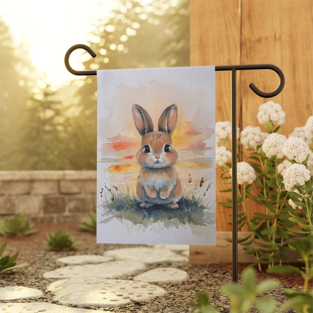 Garden Banner, Easter Bunny here, House Flag, Outdoor Decor, Garden Party Decor,
