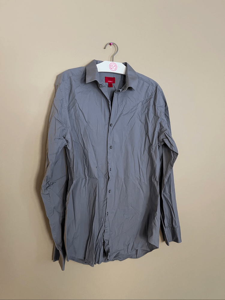 Alfani Grey Slim Fit Stretch Button Up Shirt Mens Size Medium 15-15.5