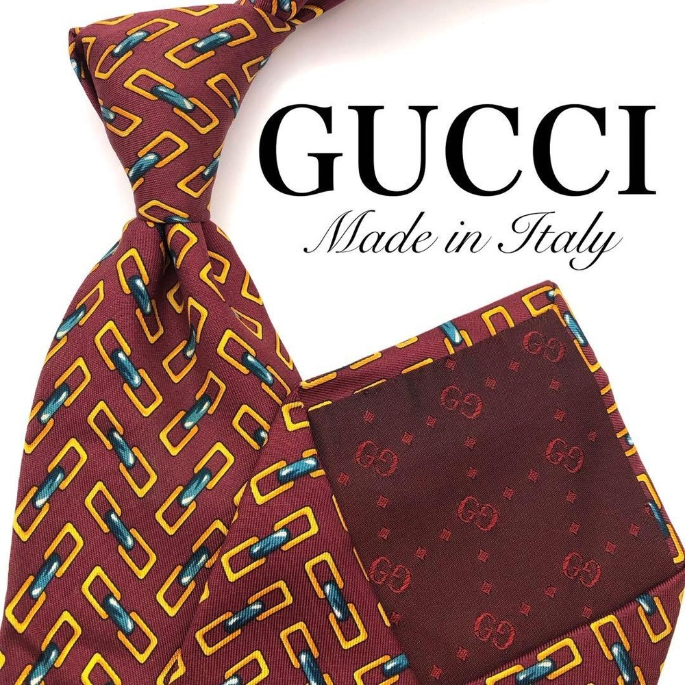 GUCCI Necktie Tie All over small pattern Made in Italy Men's 100% Silk Bordeaux