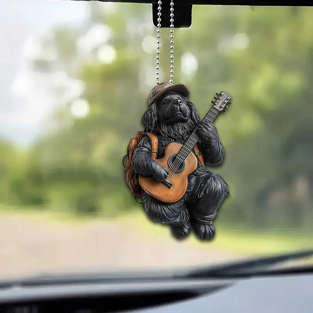 Funny Newfoundland Ornament Newfoundland Dog Playing Guitar 2d Flat Hanging
