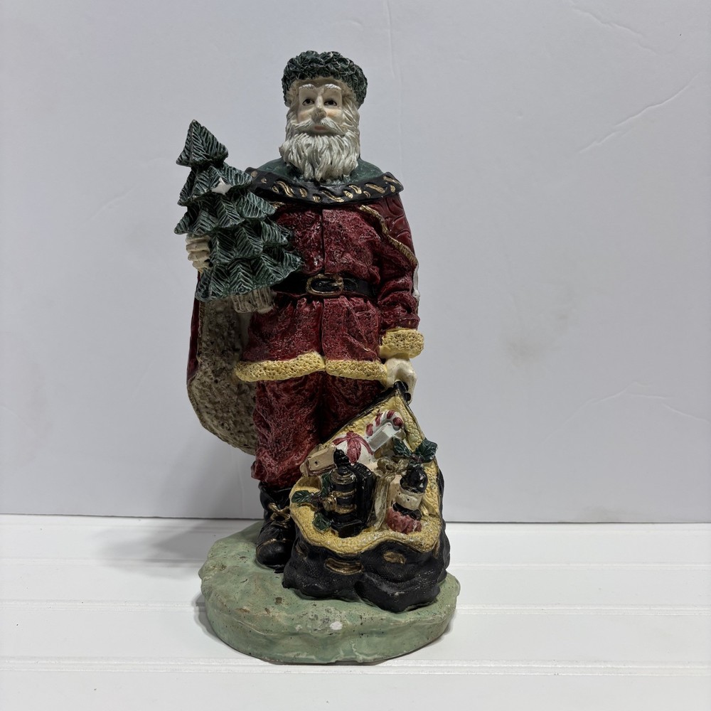 Santa Claus Figurine St Nicholas Holding Christmas Tree Toy Sack 10 In Vintage