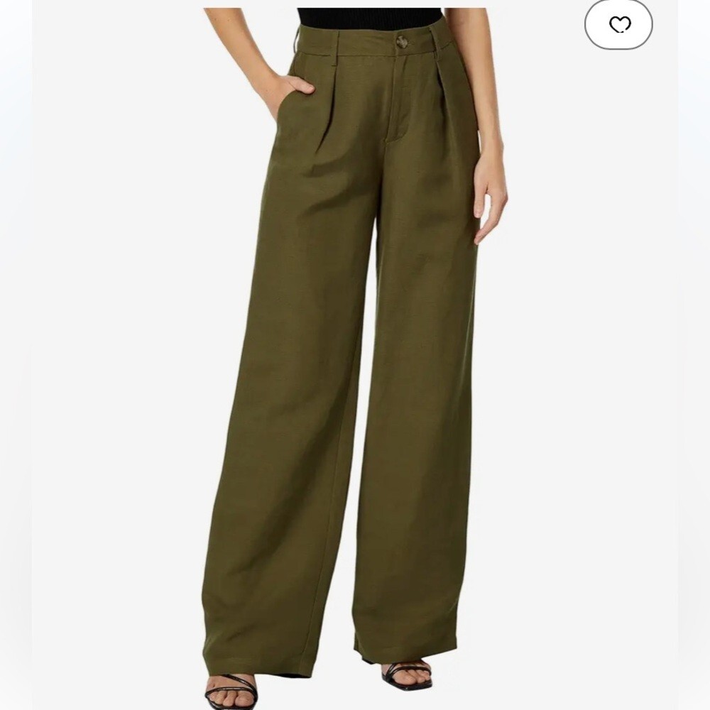 Paige high-rise wide leg pleated linen blend pants army green size 6 NWOT