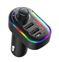 VR Car FM Transmitter with Bluetooth 5.0 RGB Ambient Light & USB Charging  