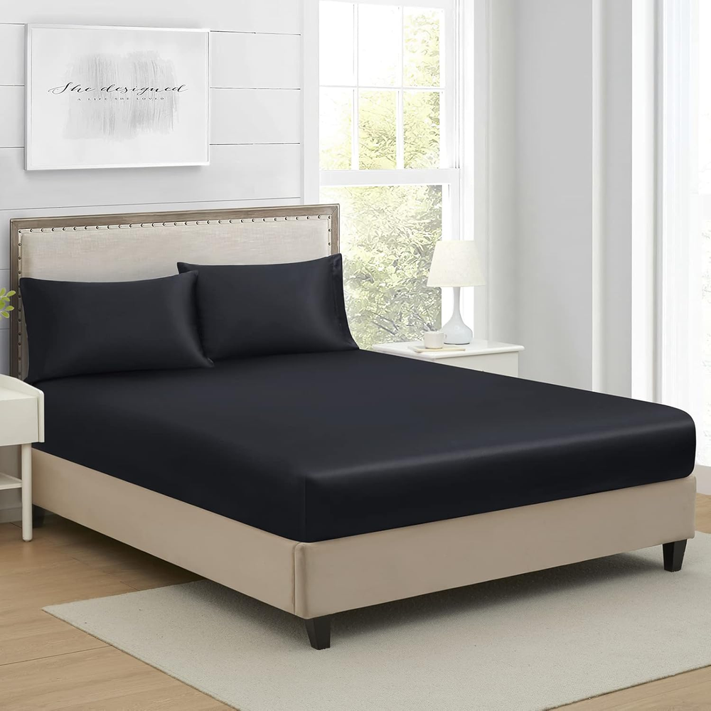 Queen Silk Satin Fitted Sheet, Soft Deep Pocket Single Bottom Bed Sheets Sold Se