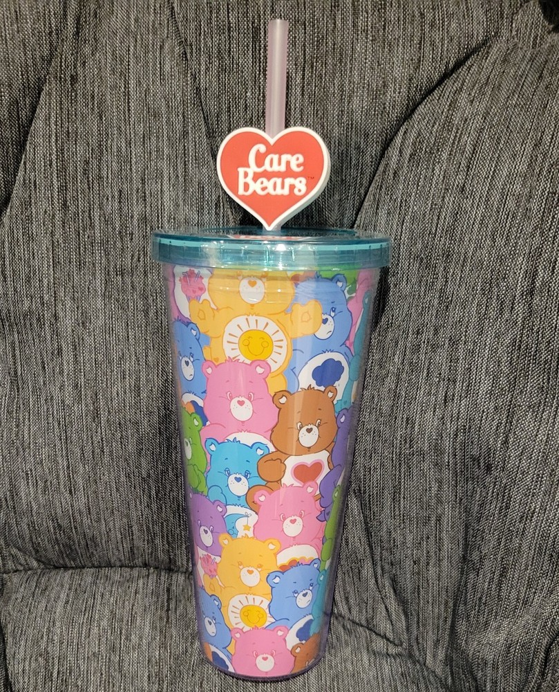 Vibrant Care Bears Rainbow Tumbler with Lid and Topper Straw 24 oz